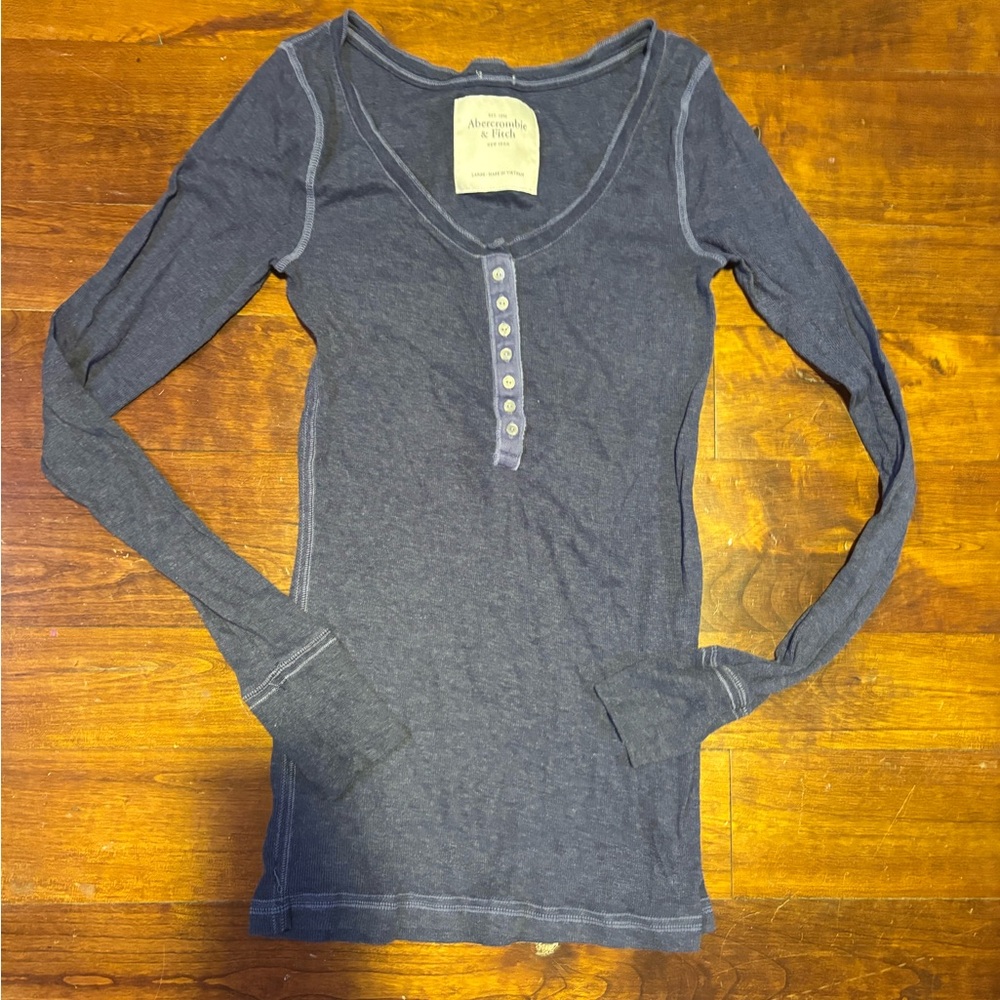 Abercrombie & Fitch Women's Navy Long Sleeve Henley